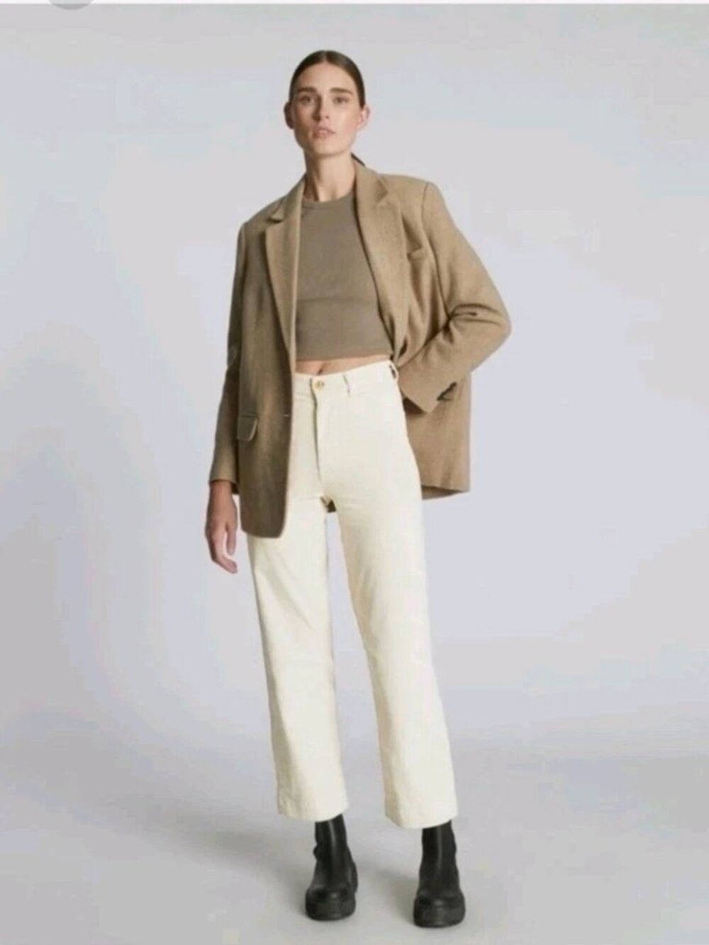 Everlane The Corduroy Wide Leg Pants Women's Canvas Cream High Rise Size 2